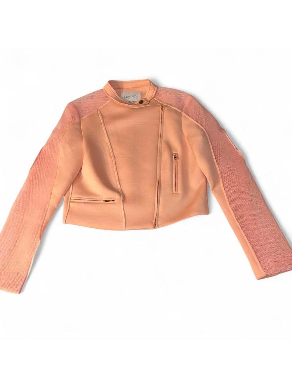 Lucy Paris Peach Pink Scuba Neoprene Mesh Panel Moto Jacket - Size Medium